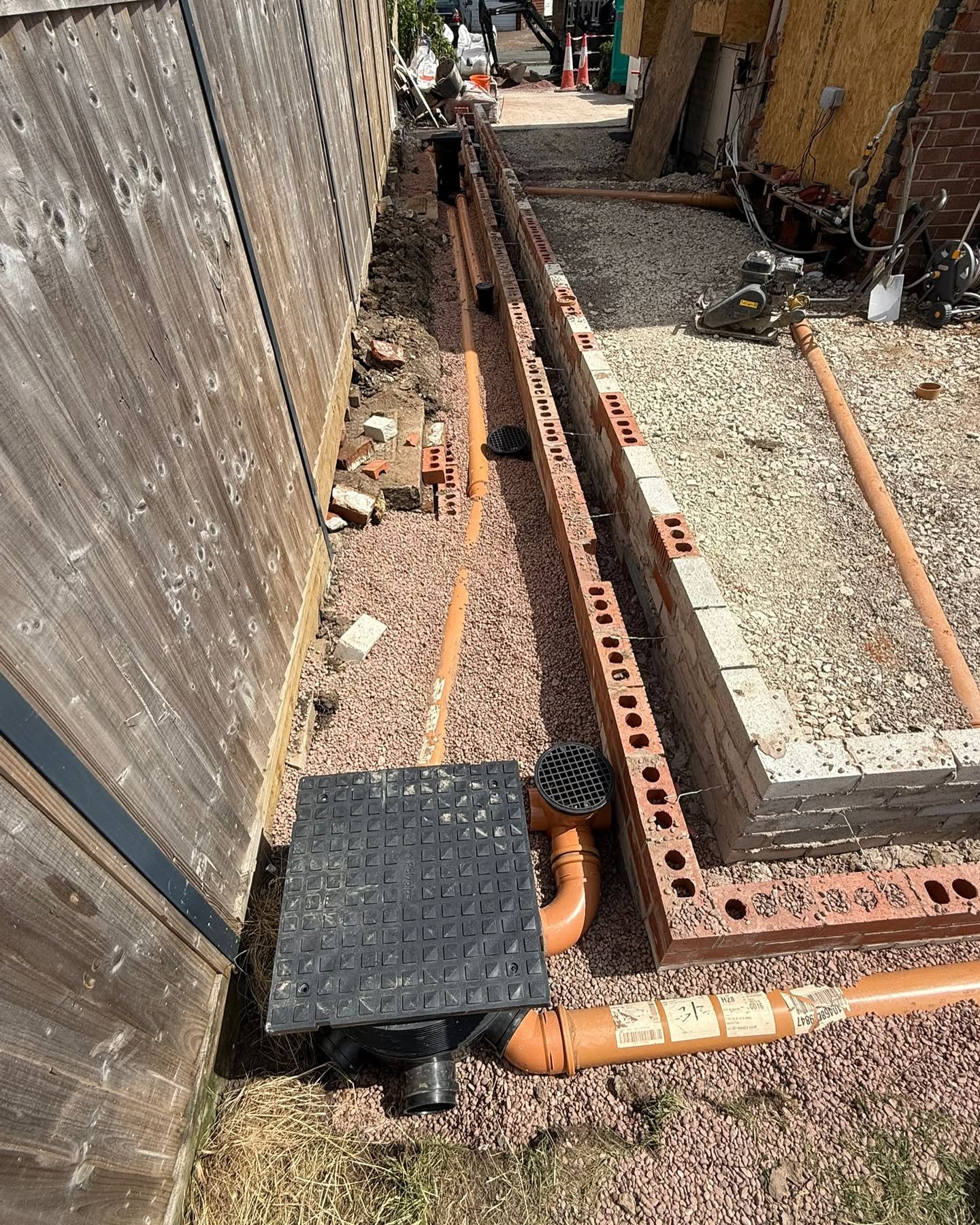 New foul drainage and inspection chambers laid to extension footprint