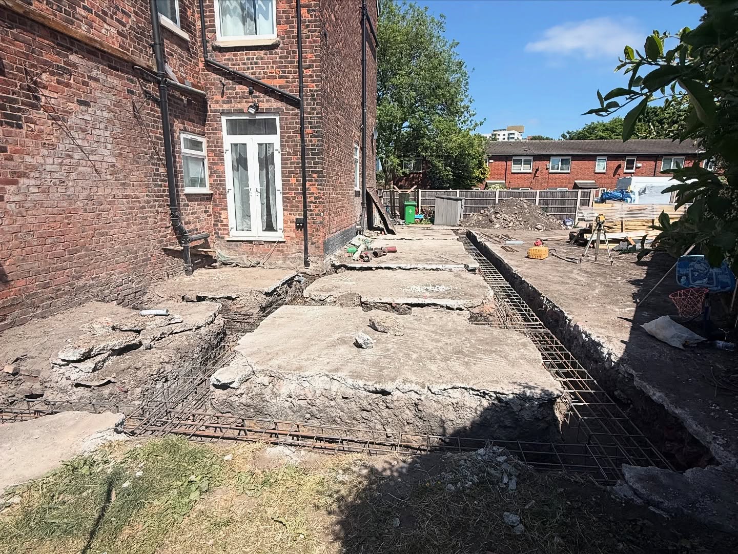 Aerial view of new brick footings and foundation slab